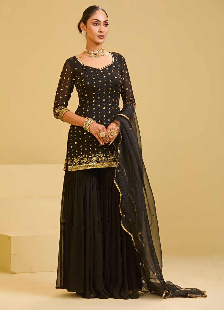 Black Georgette Kurta Sharara Set