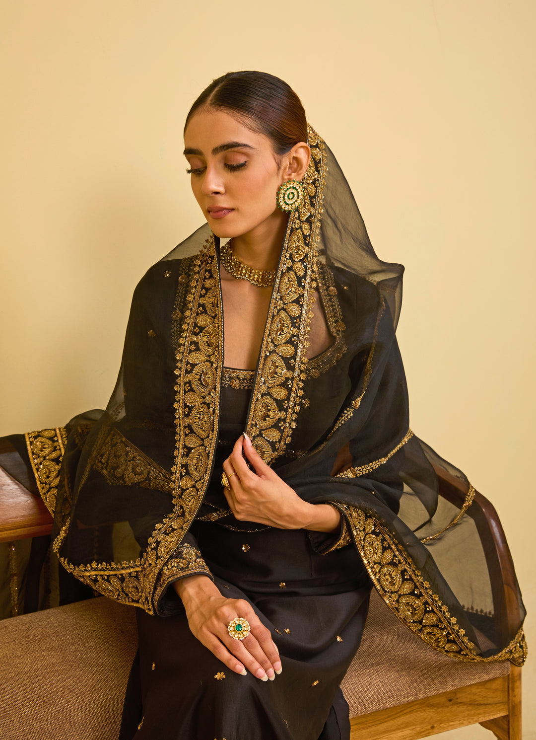 Black Chanderi Straight Kurta Set