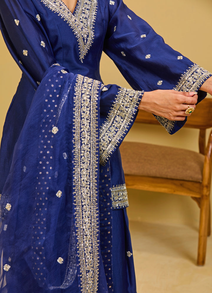 Midnight Blue Chanderi Kurta Farshi Salwar Set