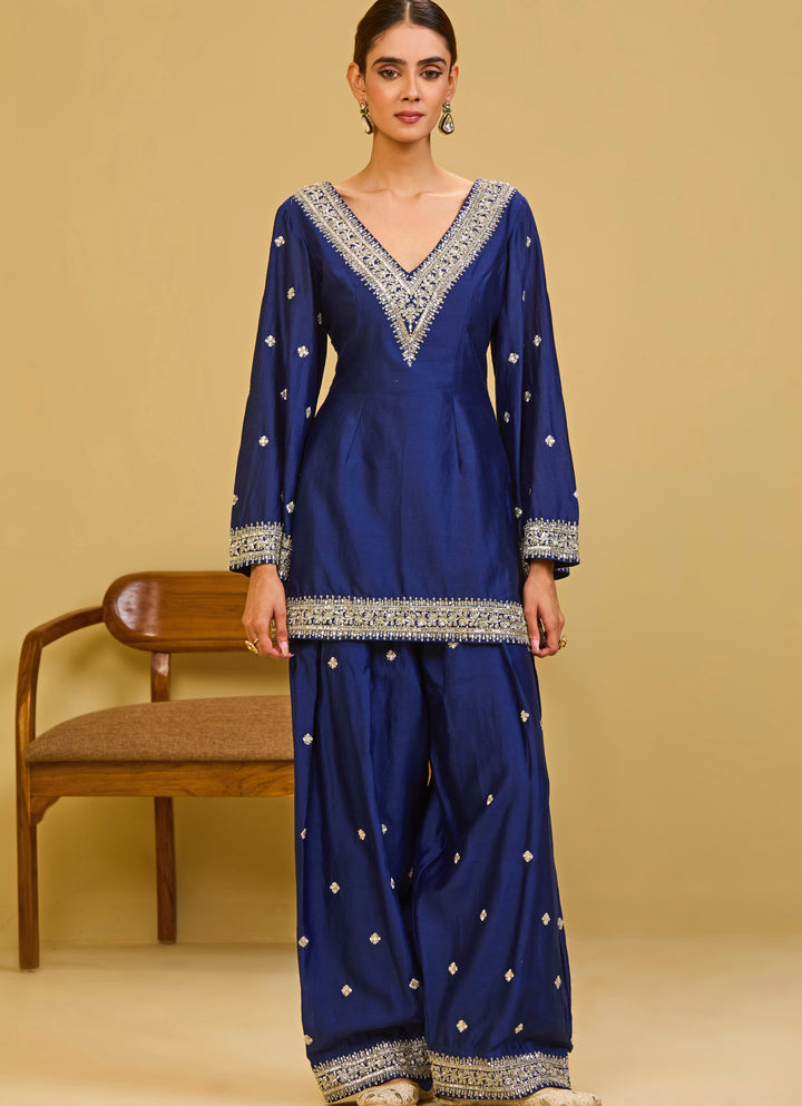 Midnight Blue Chanderi Kurta Farshi Salwar Set
