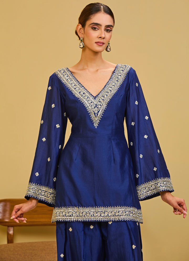 Midnight Blue Chanderi Kurta Farshi Salwar Set