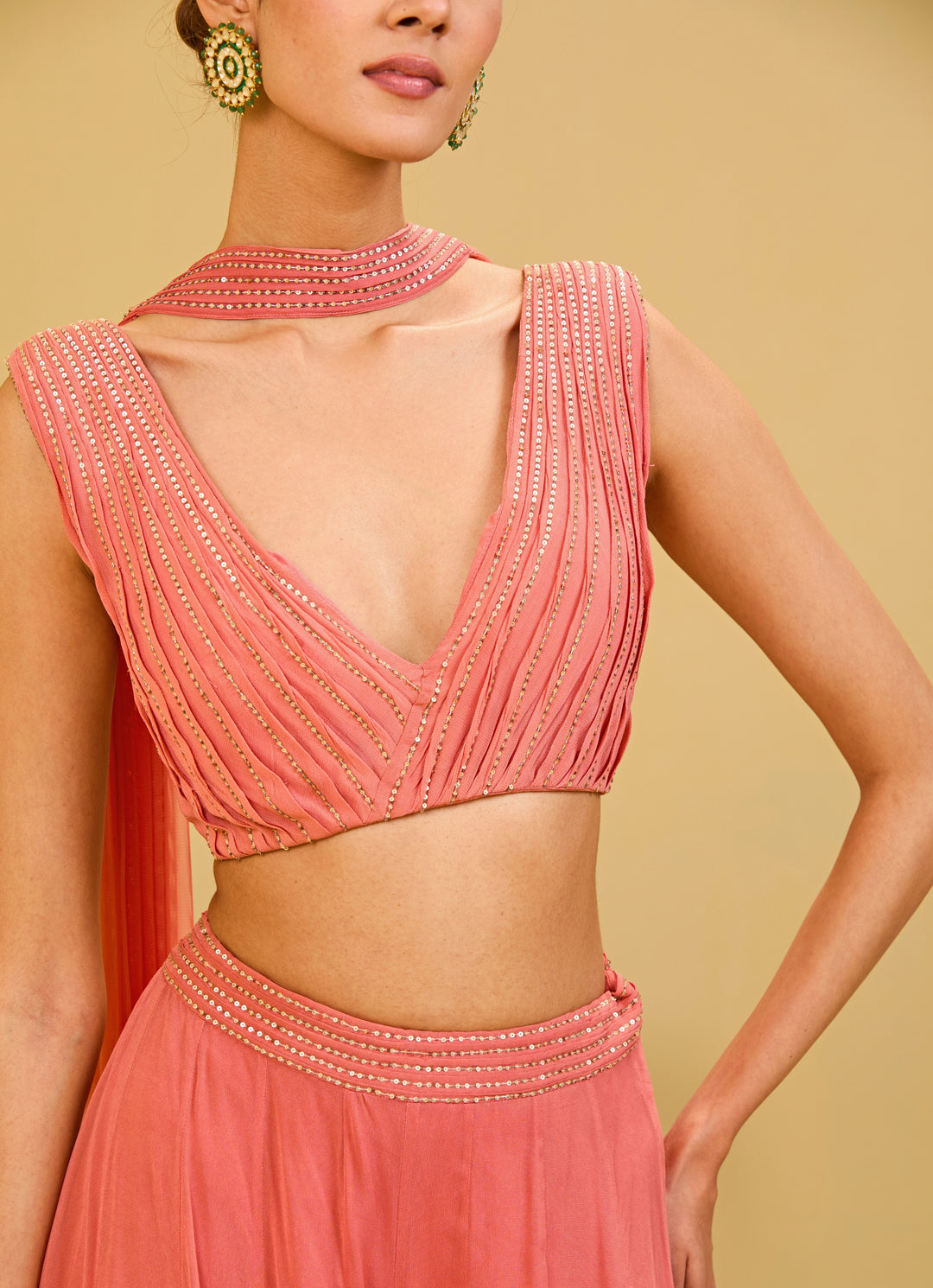 Coral Pink Georgette Blouse Palazzo Set