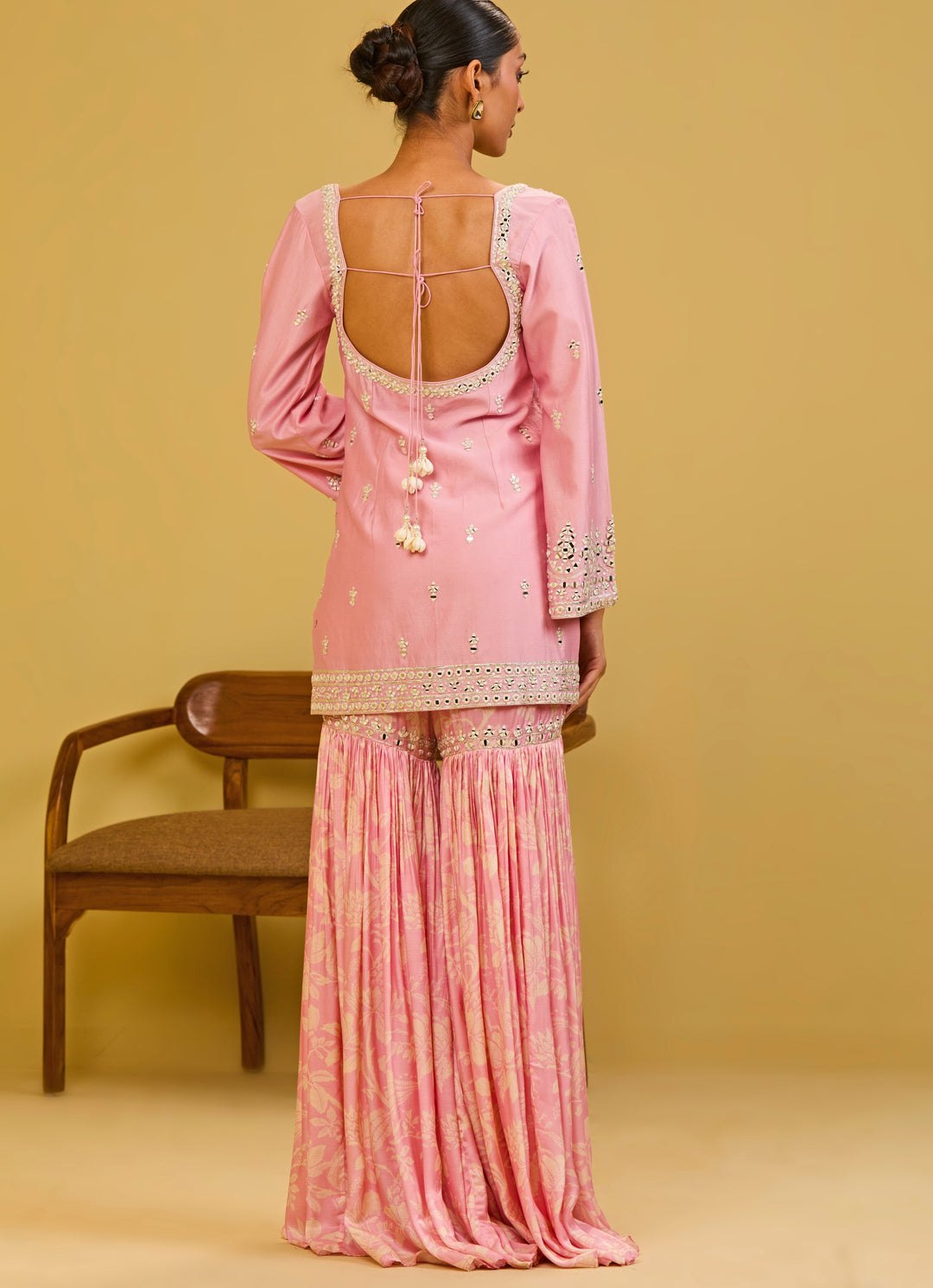Pastel Pink Chanderi Kurta Sharara Set