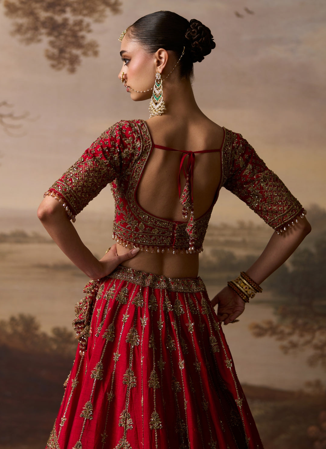 Red Raw Silk Double Dupatta Bridal Lehenga