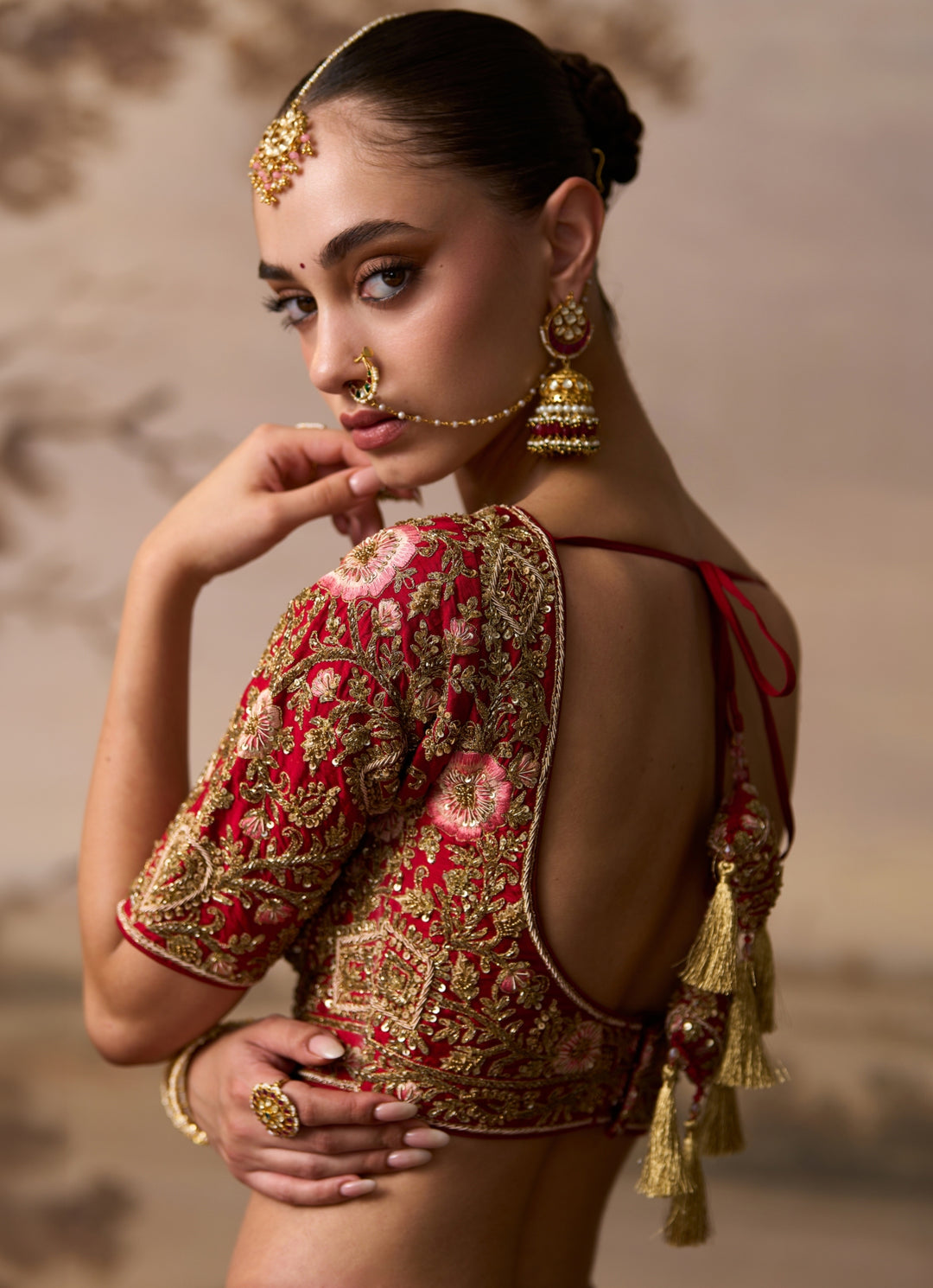 Deep Red Raw Silk Double Dupatta Bridal Lehenga