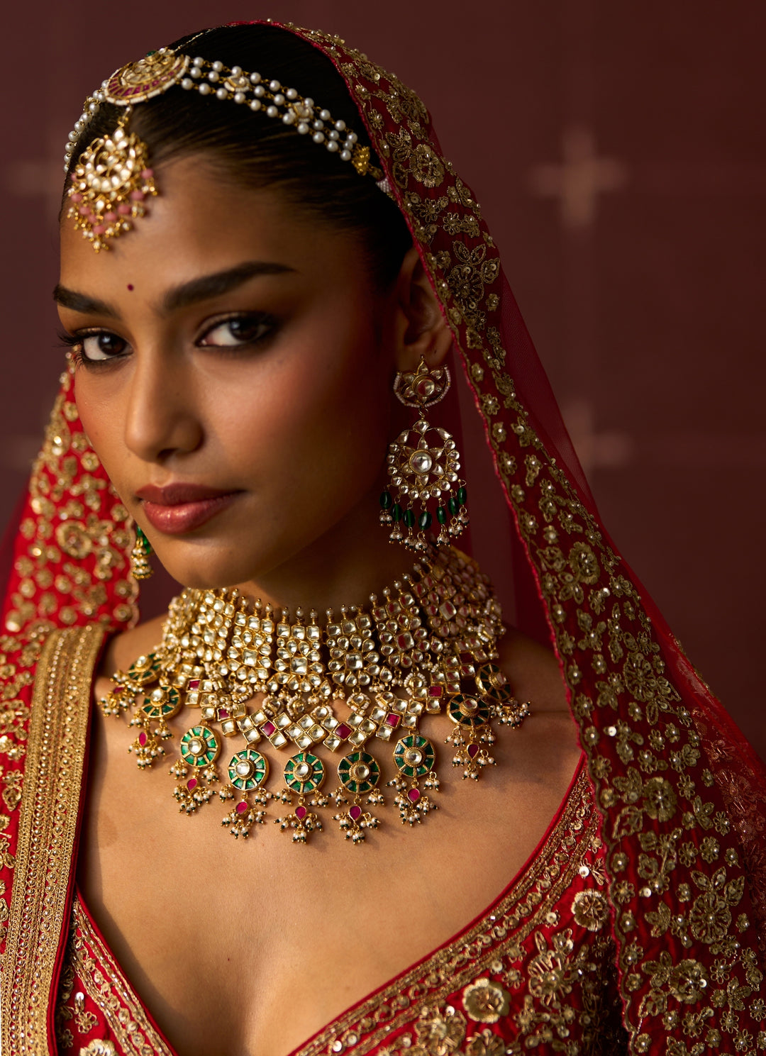 Red Embroidered Raw Silk Bridal Lehenga Set