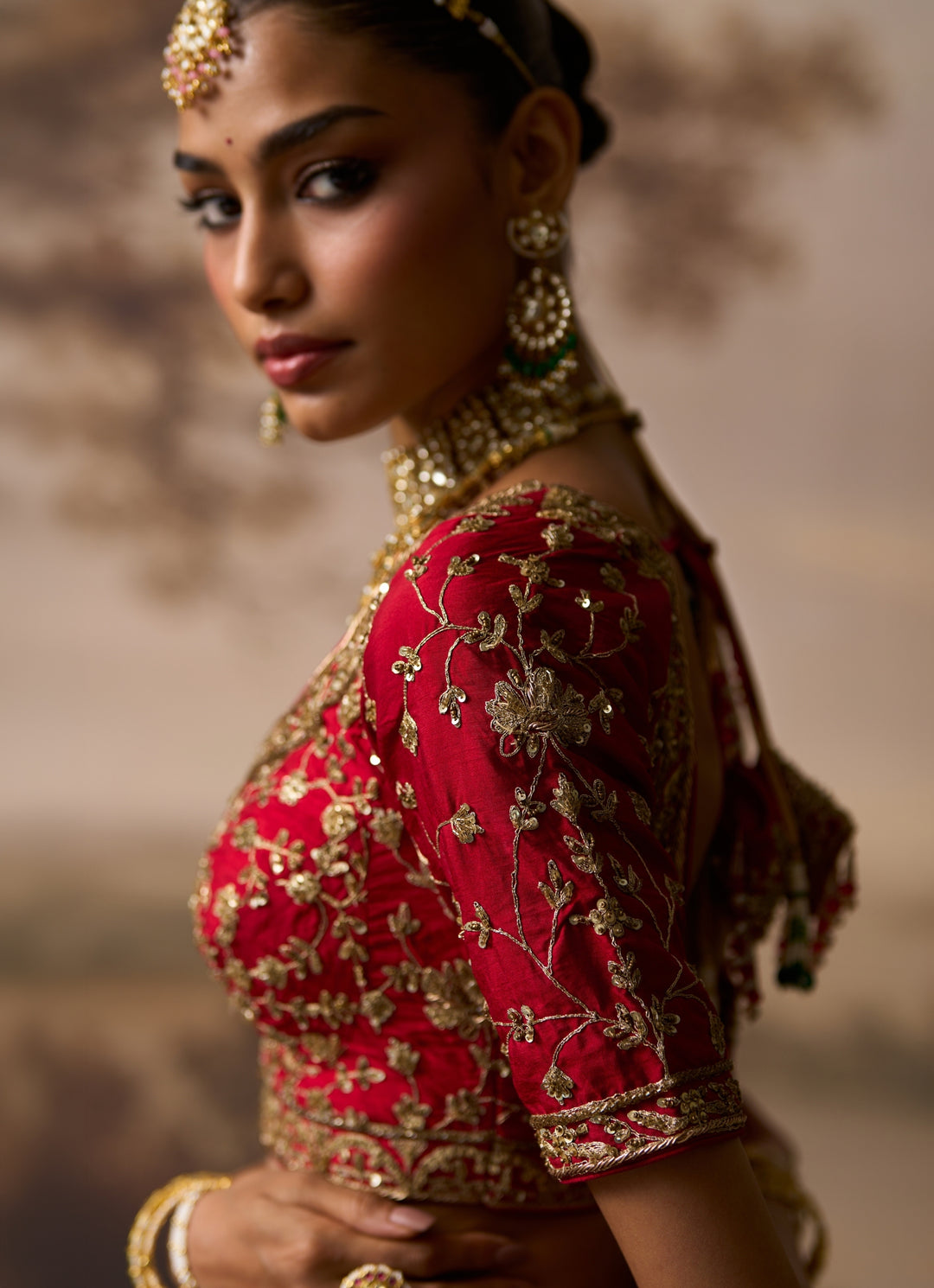Red Embroidered Raw Silk Bridal Lehenga Set