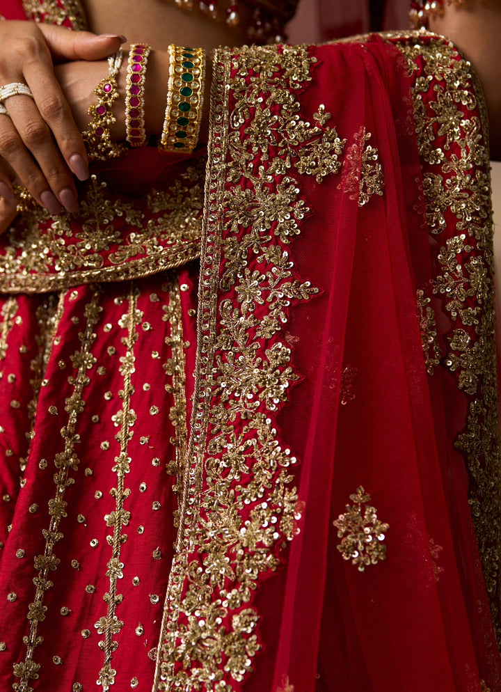 Deep Red Raw Silk Double Dupatta Lehenga Set