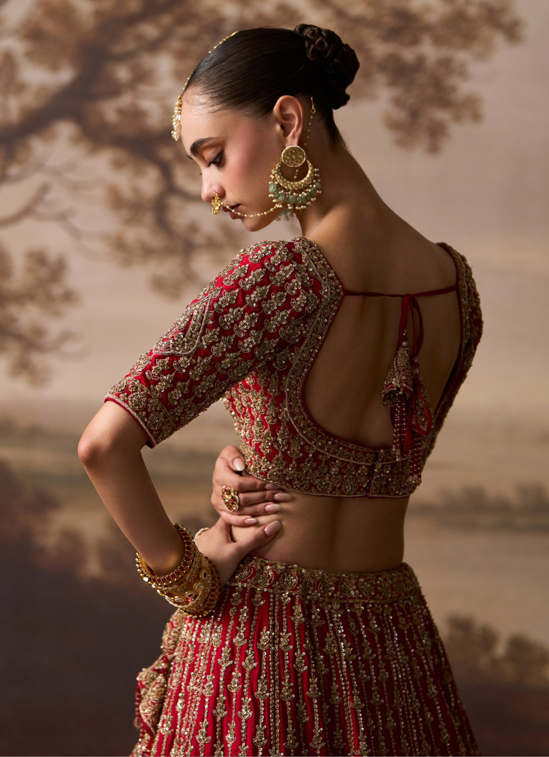 Red Raw Silk Double Dupatta Bridal Lehenga