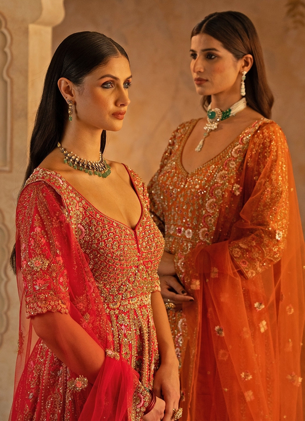 Rust Orange Raw Silk Anarkali Set