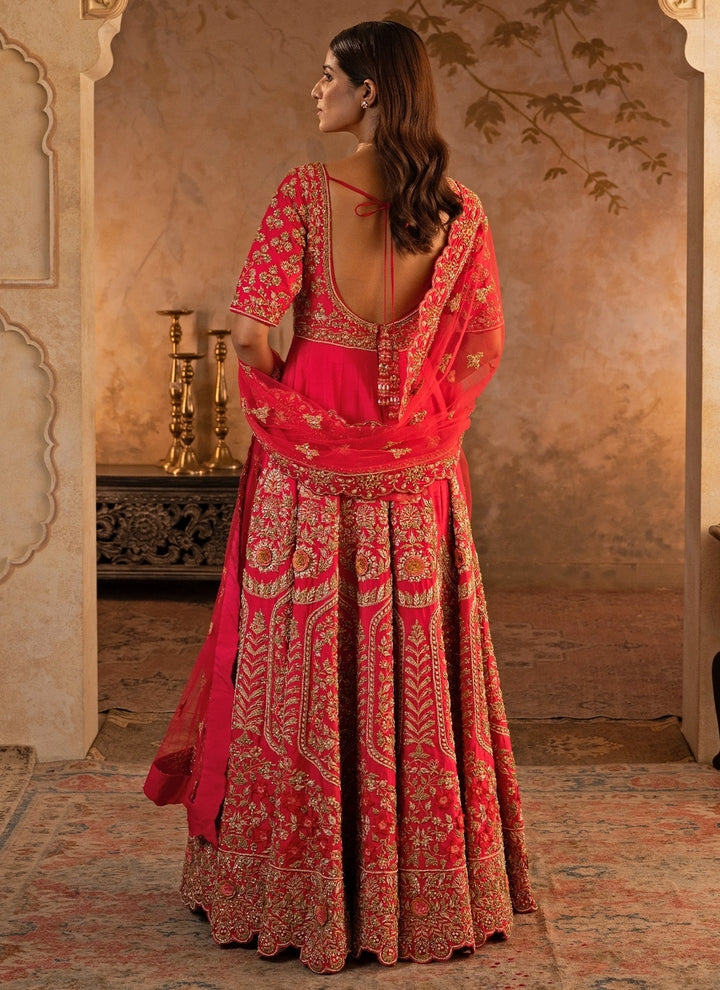 Red Raw Silk Anarkali Set