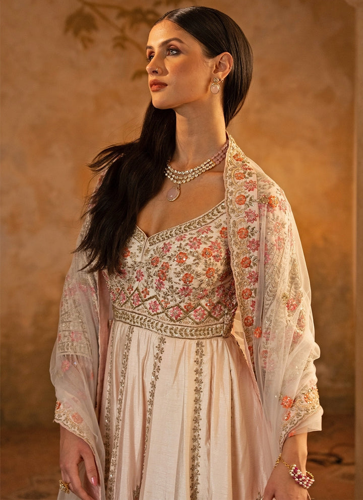 Blush Pink Raw Silk Anarkali Set