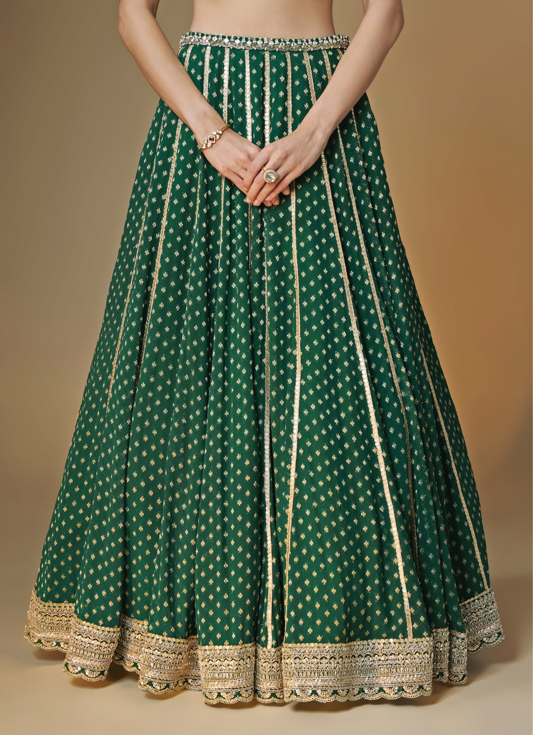Emerald Green Banarasi Georgette Lehenga Set