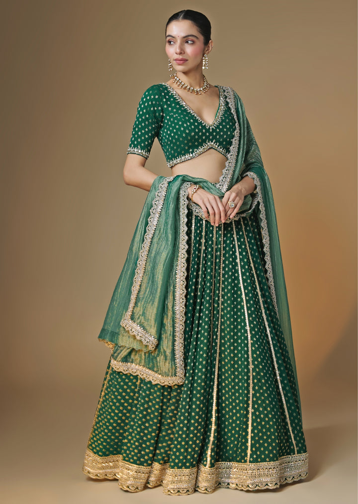Emerald Green Banarasi Georgette Lehenga Set