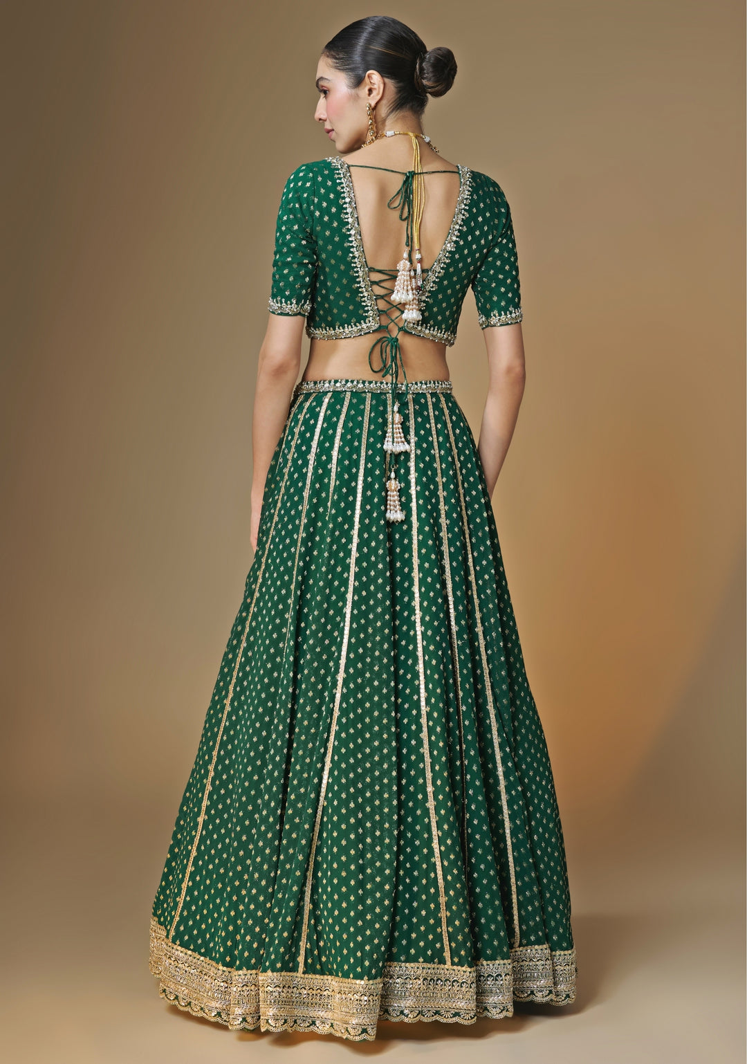 Emerald Green Banarasi Georgette Lehenga Set