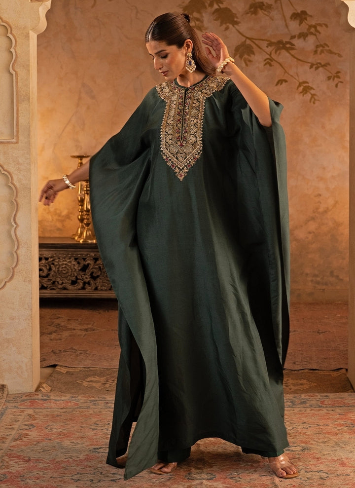 Bottle Green Silk Kaftan