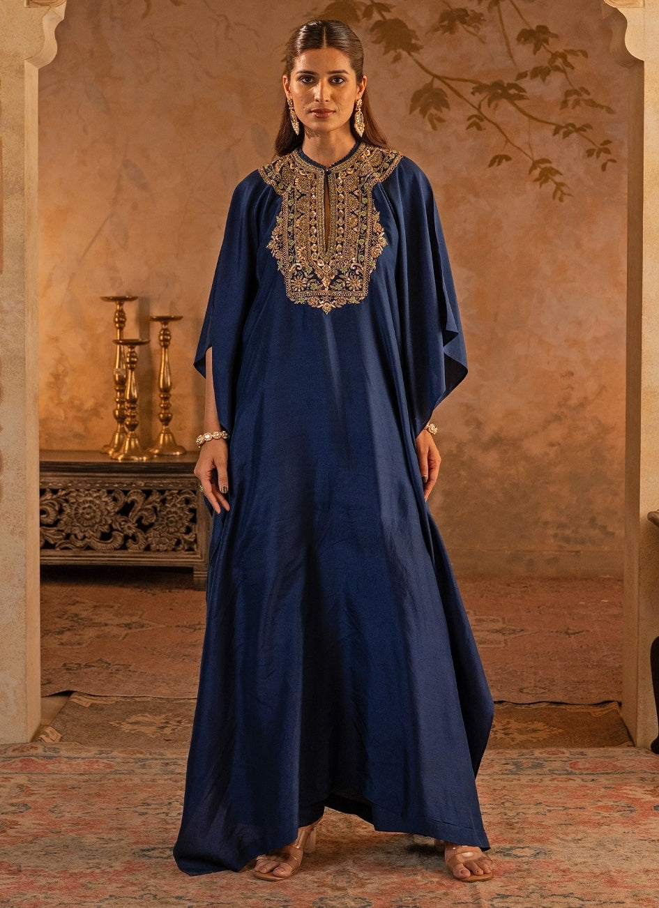 Navy Blue Silk Kaftan