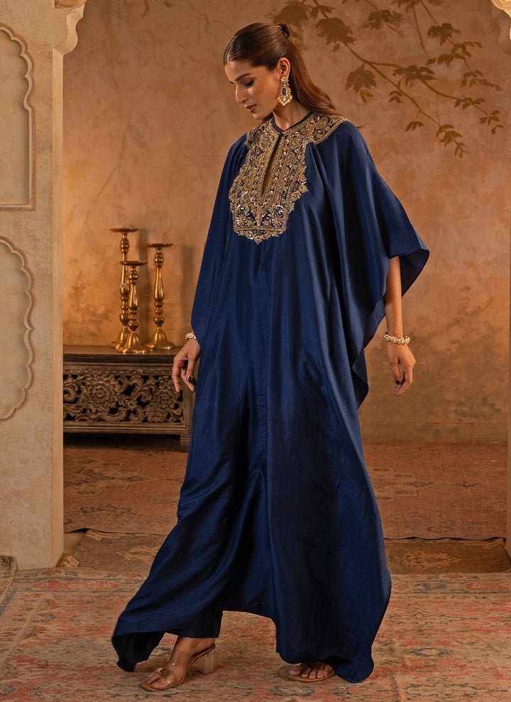 Navy Blue Silk Kaftan