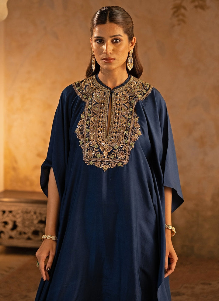 Navy Blue Silk Kaftan