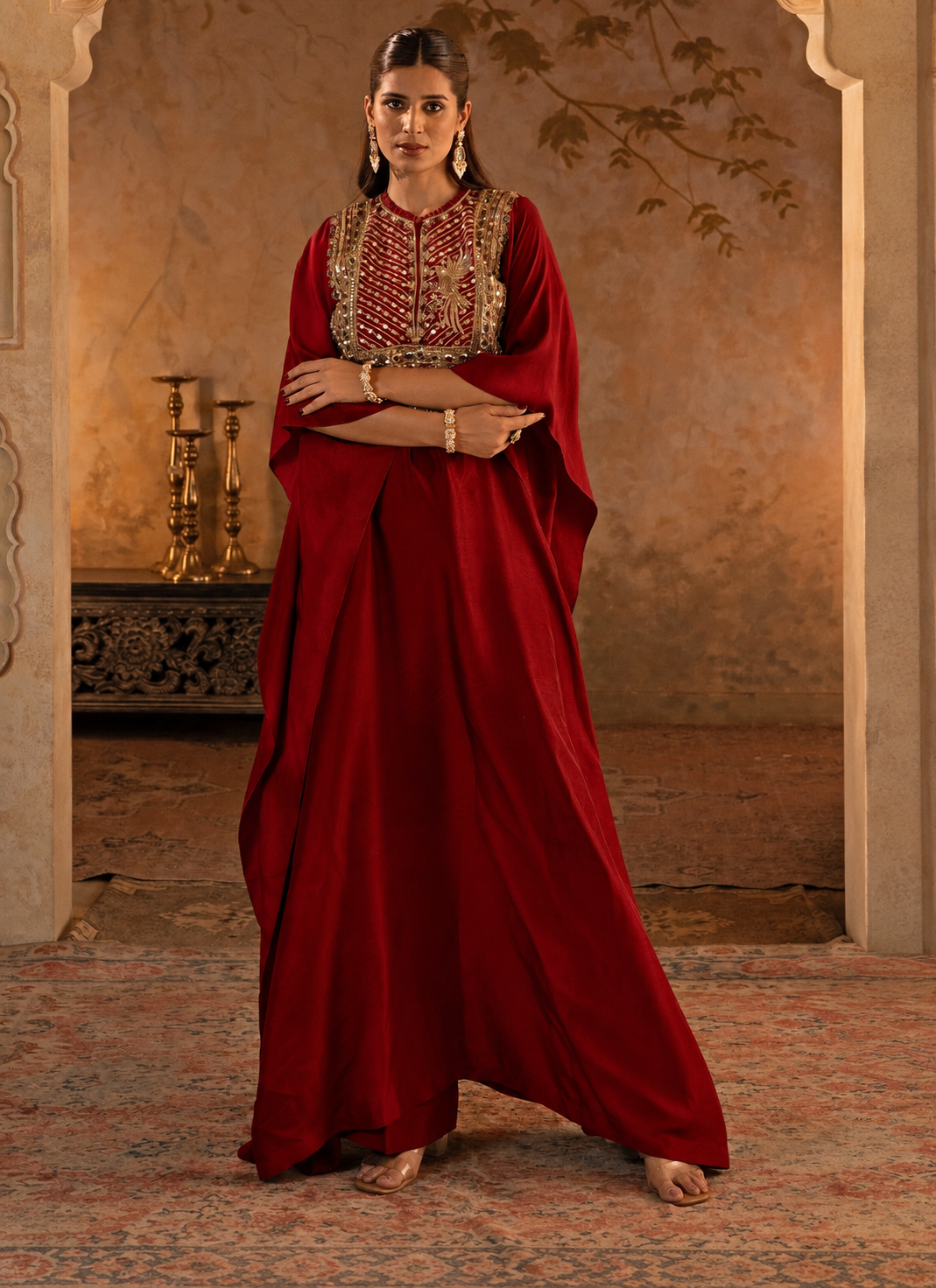 Crimson Red Silk Kaftan