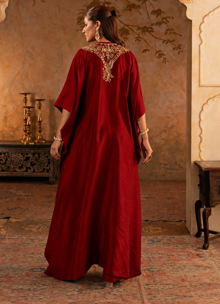Crimson Red Silk Kaftan