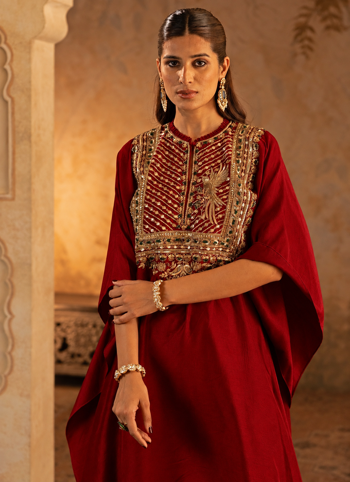 Crimson Red Silk Kaftan