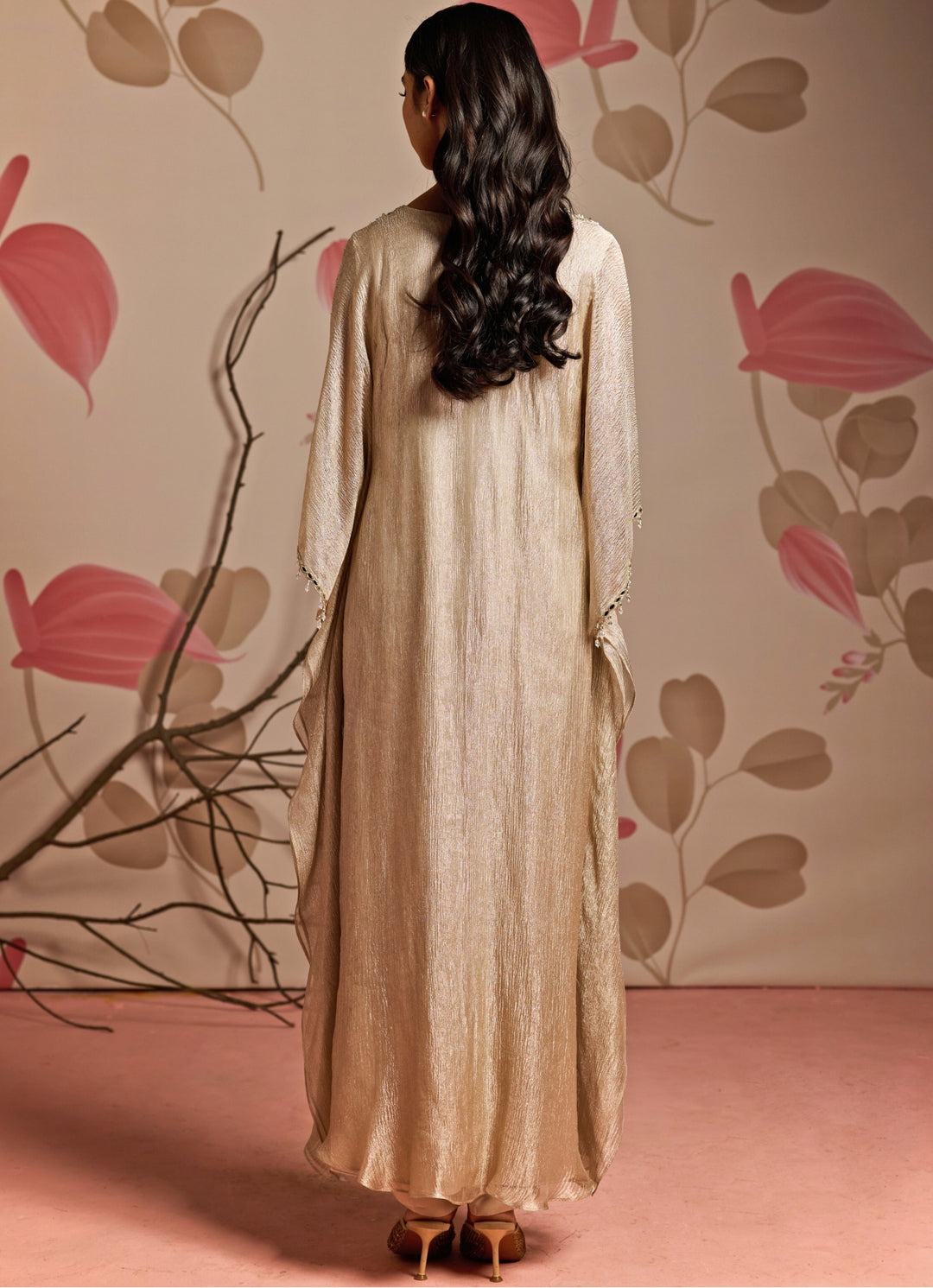 Gold Embroidered Kaftan Kurta Pants Set