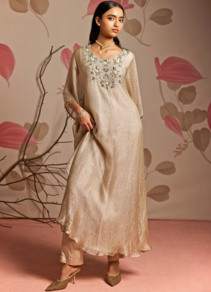 Gold Embroidered Kaftan Kurta Pants Set