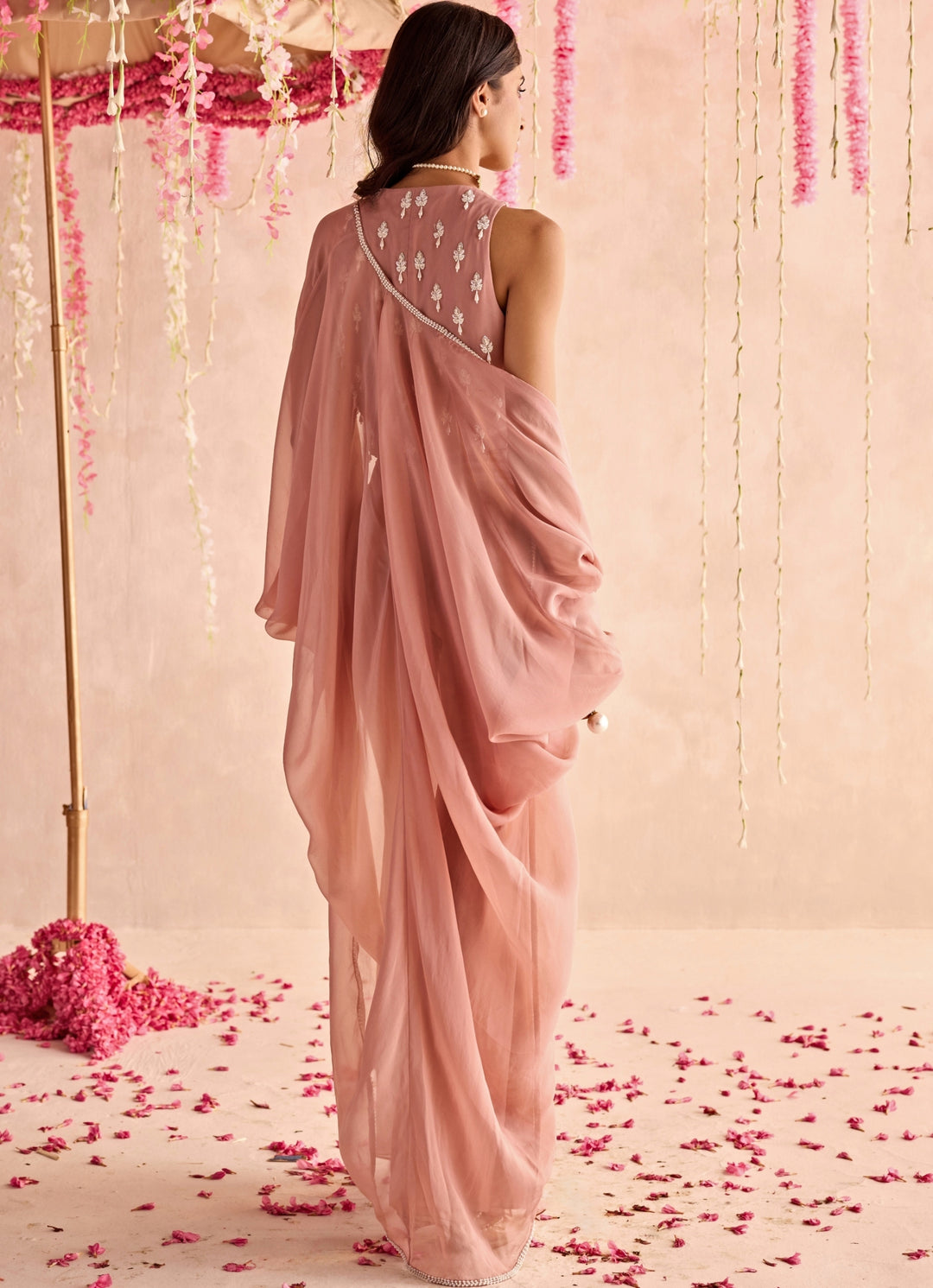 Champagne Pink Embroidered Pants Set