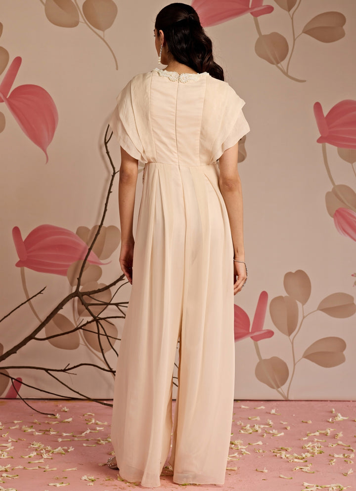 Ivory Embroidered Georgette Jumpsuit