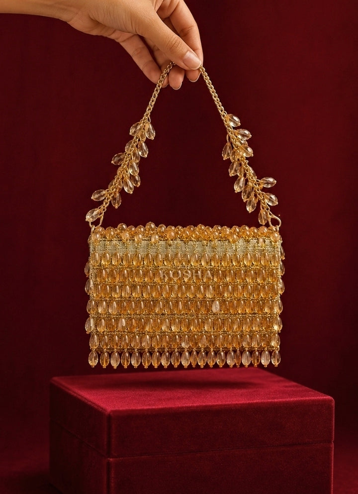 Gold Georgette Crystal Embellished Mini Bag