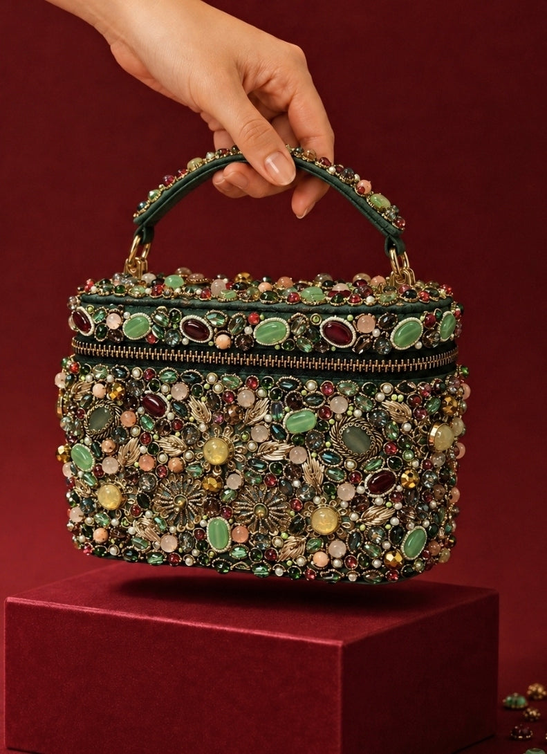 Multicolor Suede Embellished Vanity Bag