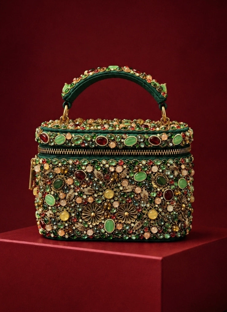 Multicolor Suede Embellished Vanity Bag