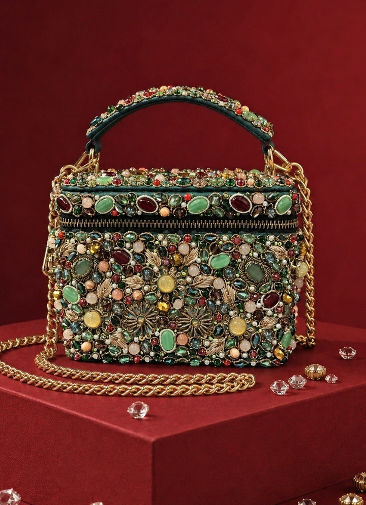 Multicolor Suede Embellished Vanity Bag