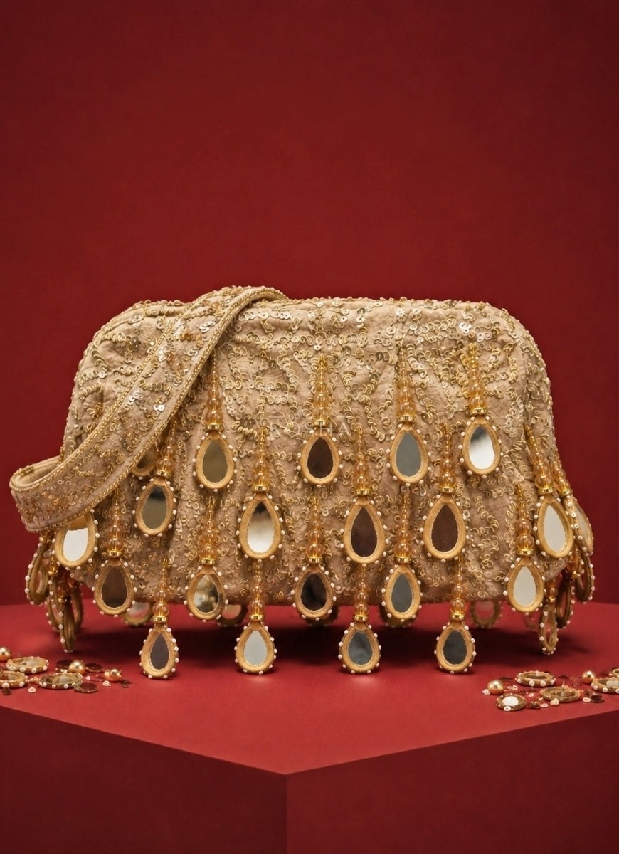 Gold Suede Embellished Clutch