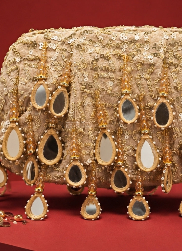 Gold Suede Embellished Clutch