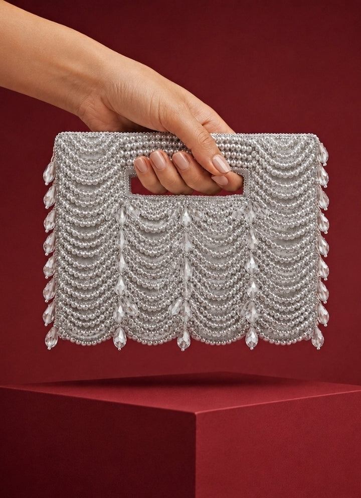 Silver Suede Handcrafted Clutch