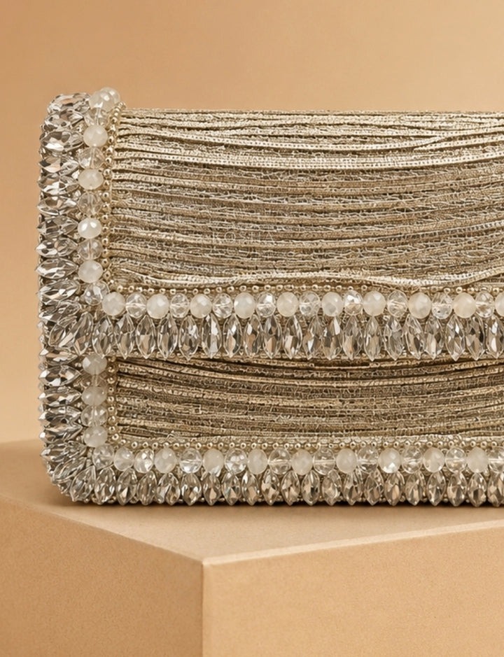 Silver Georgette Embellished Mini Bag