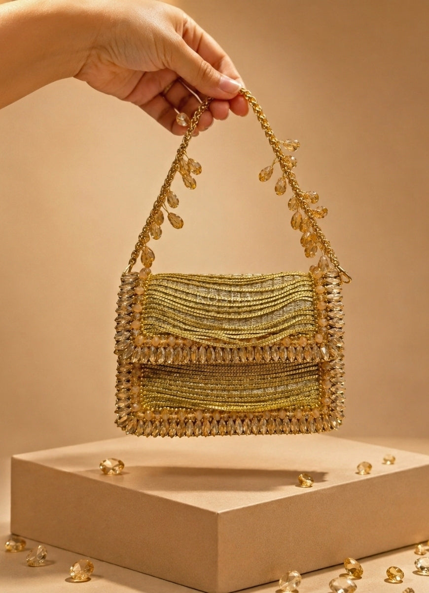 Gold Georgette Embellished Mini Bag