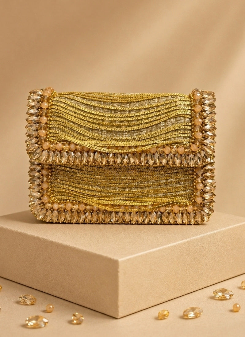 Gold Georgette Embellished Mini Bag