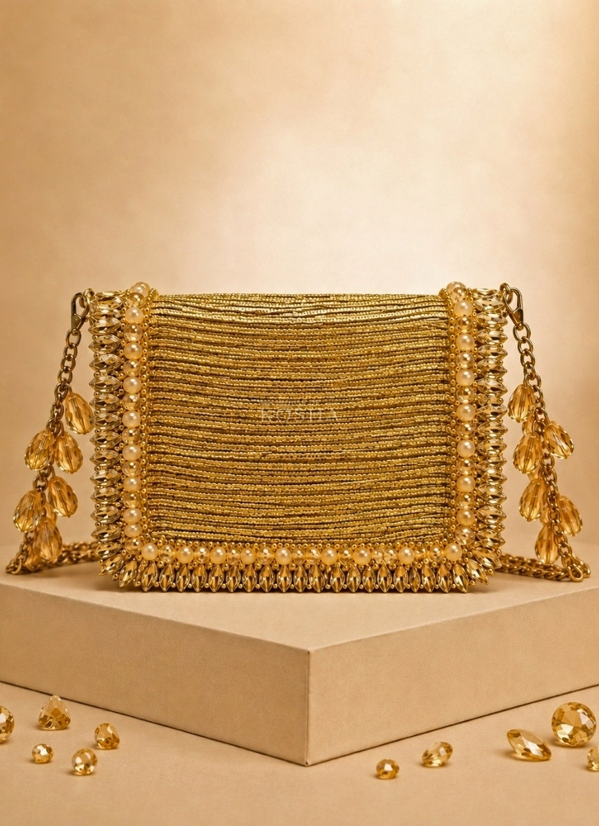 Gold Georgette Embellished Mini Bag