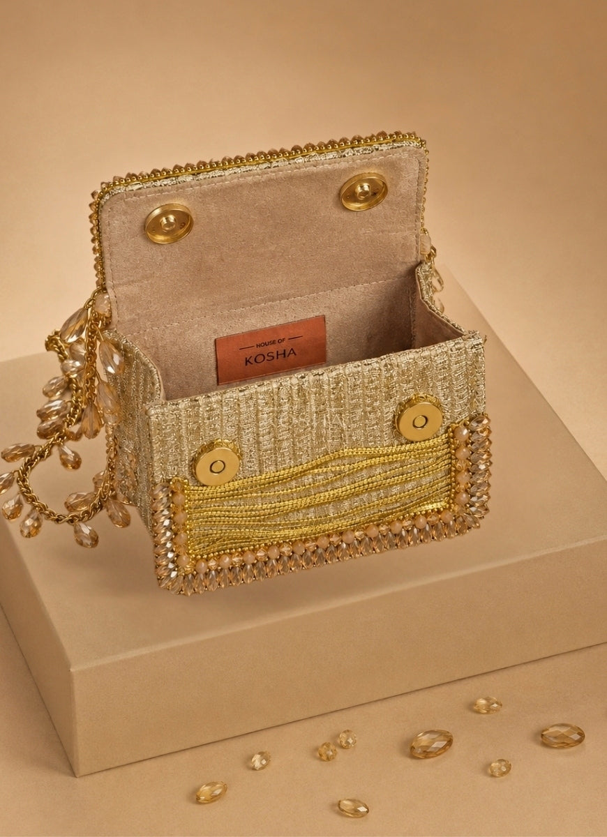 Gold Georgette Embellished Mini Bag