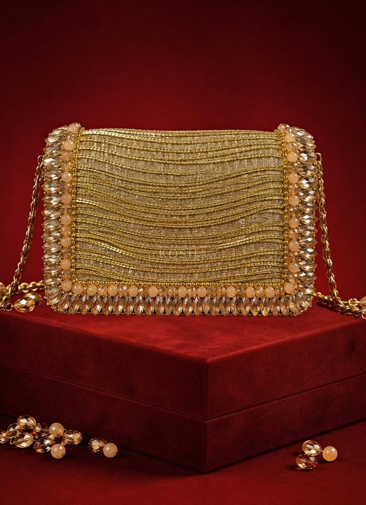Gold Georgette Embellished Clutch