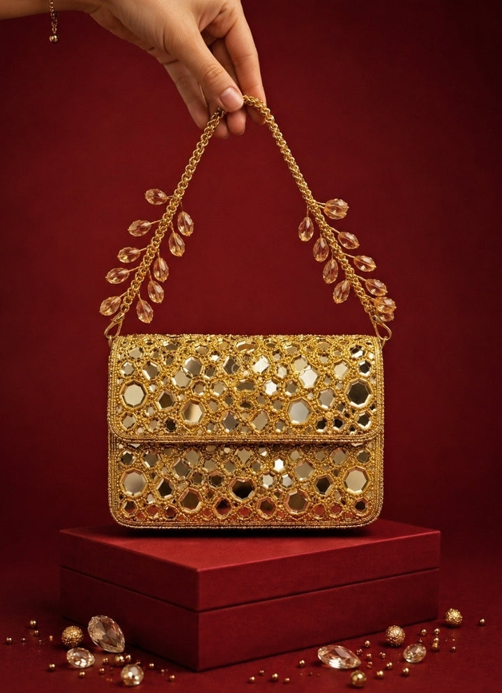 Gold Mirrorwork Embellished Mini Bag
