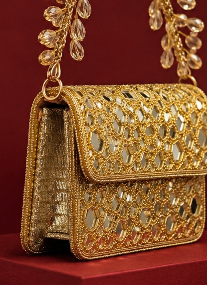 Gold Mirrorwork Embellished Mini Bag