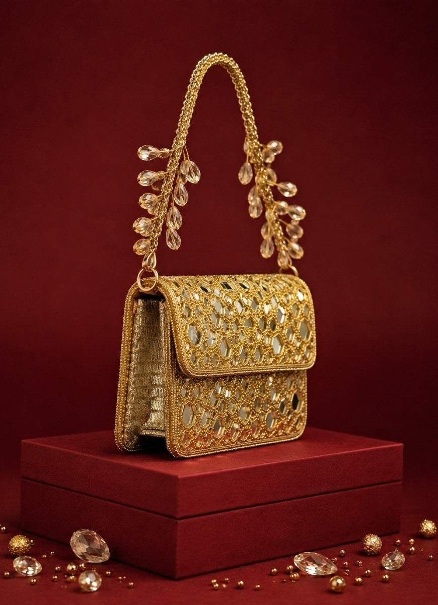 Gold Mirrorwork Embellished Mini Bag