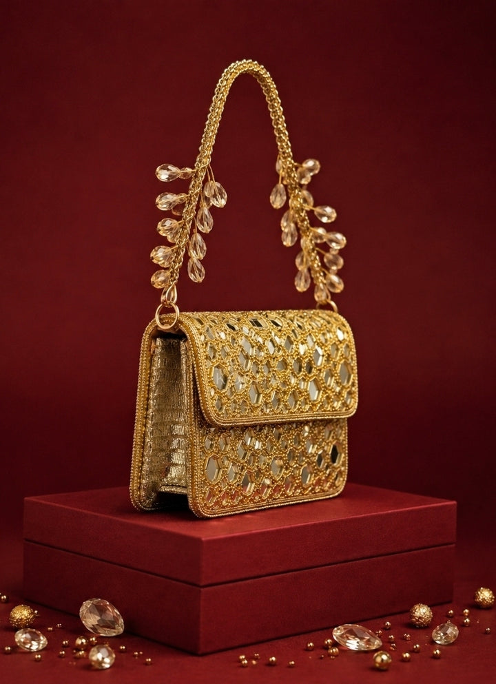 Gold Mirrorwork Embellished Mini Bag