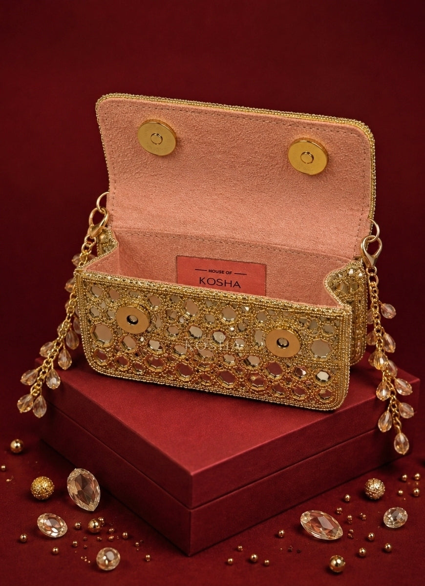 Gold Mirrorwork Embellished Mini Bag
