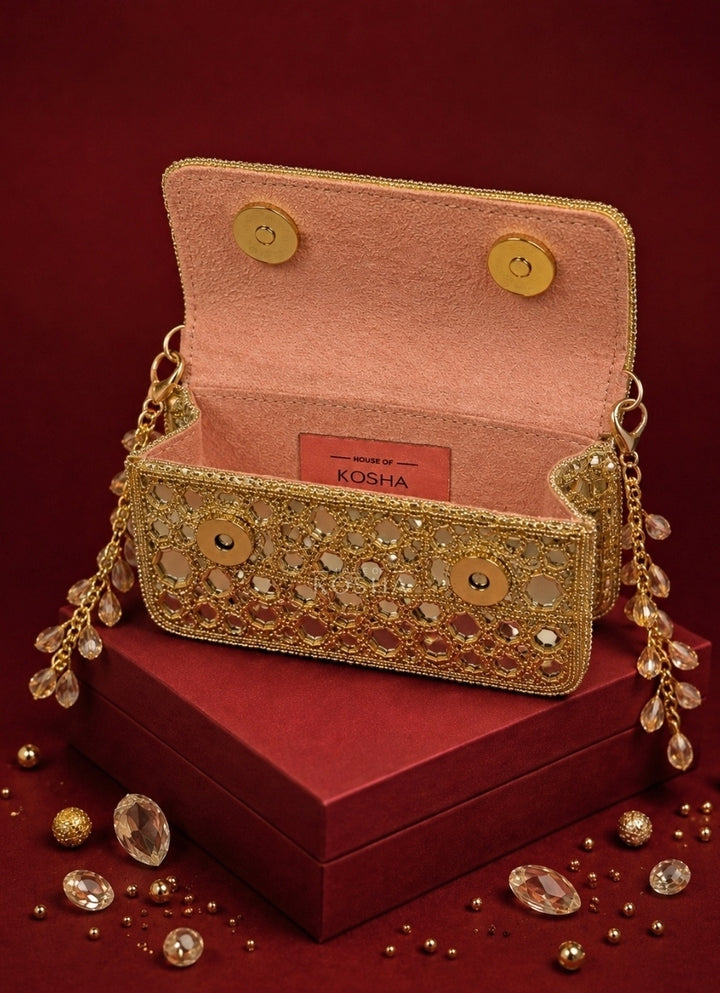 Gold Mirrorwork Embellished Mini Bag
