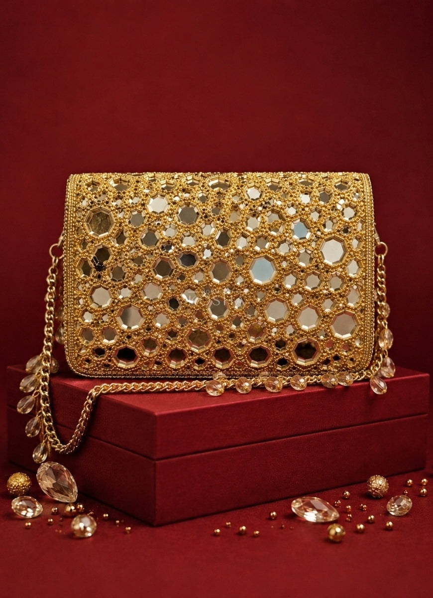 Gold Mirrorwork Embellished Mini Bag